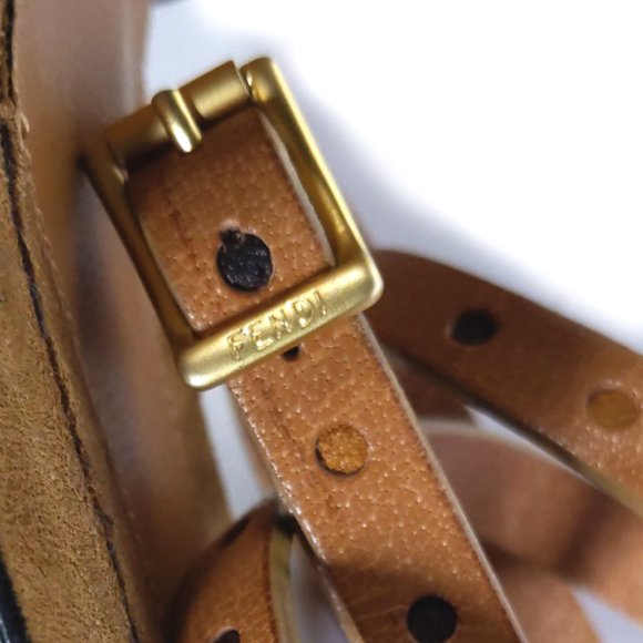 Vintage FENDI SHOES 36.5 Fur & Leather Ankle Wrap Sandal Size 6.5 - Picture 8 of 11